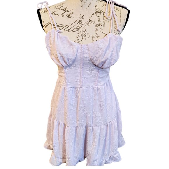 New Lavender Purple Floral Embroidered Tiered Milkmaid Style Ruffle Sundress - Picture 2 of 6